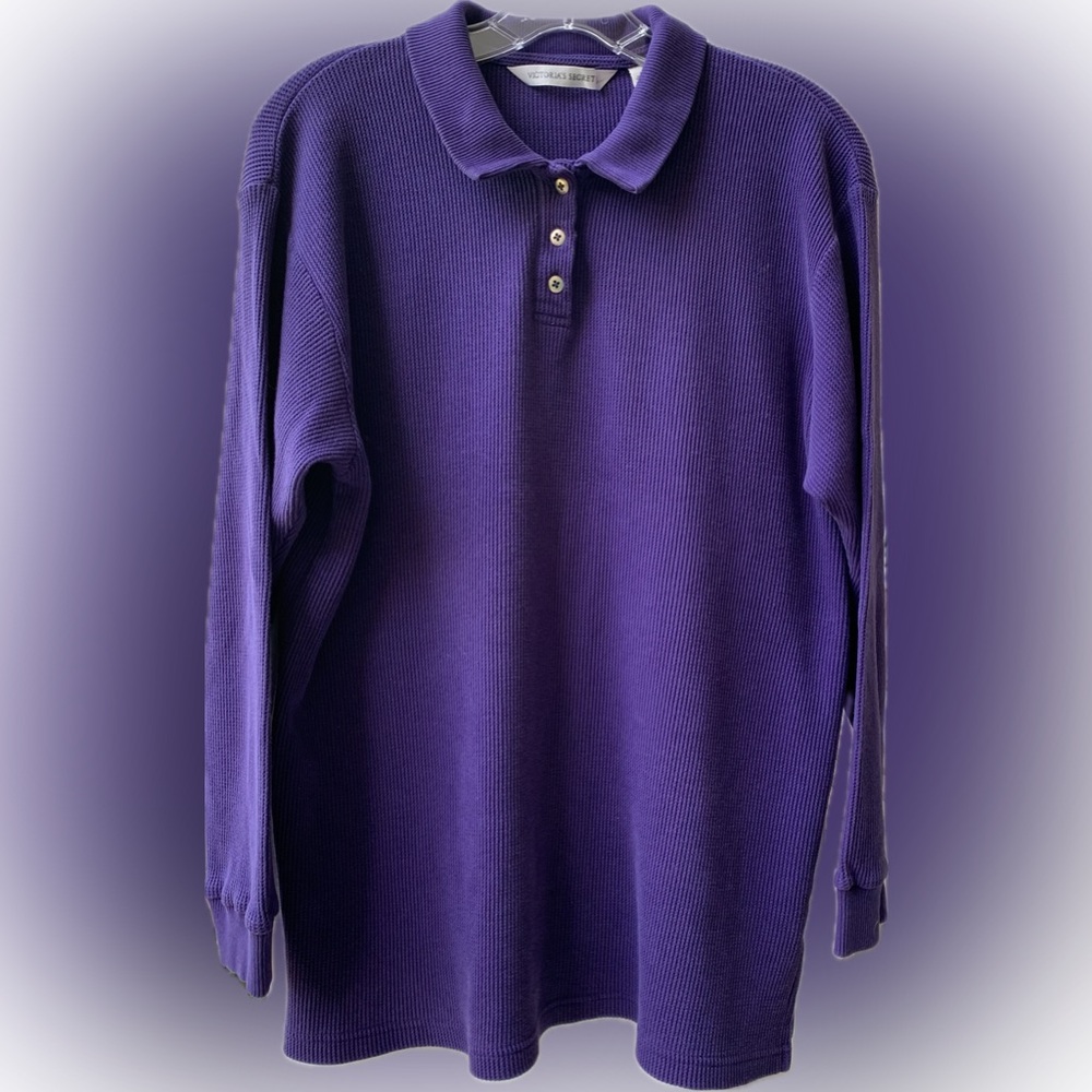 VICTORIA SECRET long sleeve purple waffle polo, size XL
